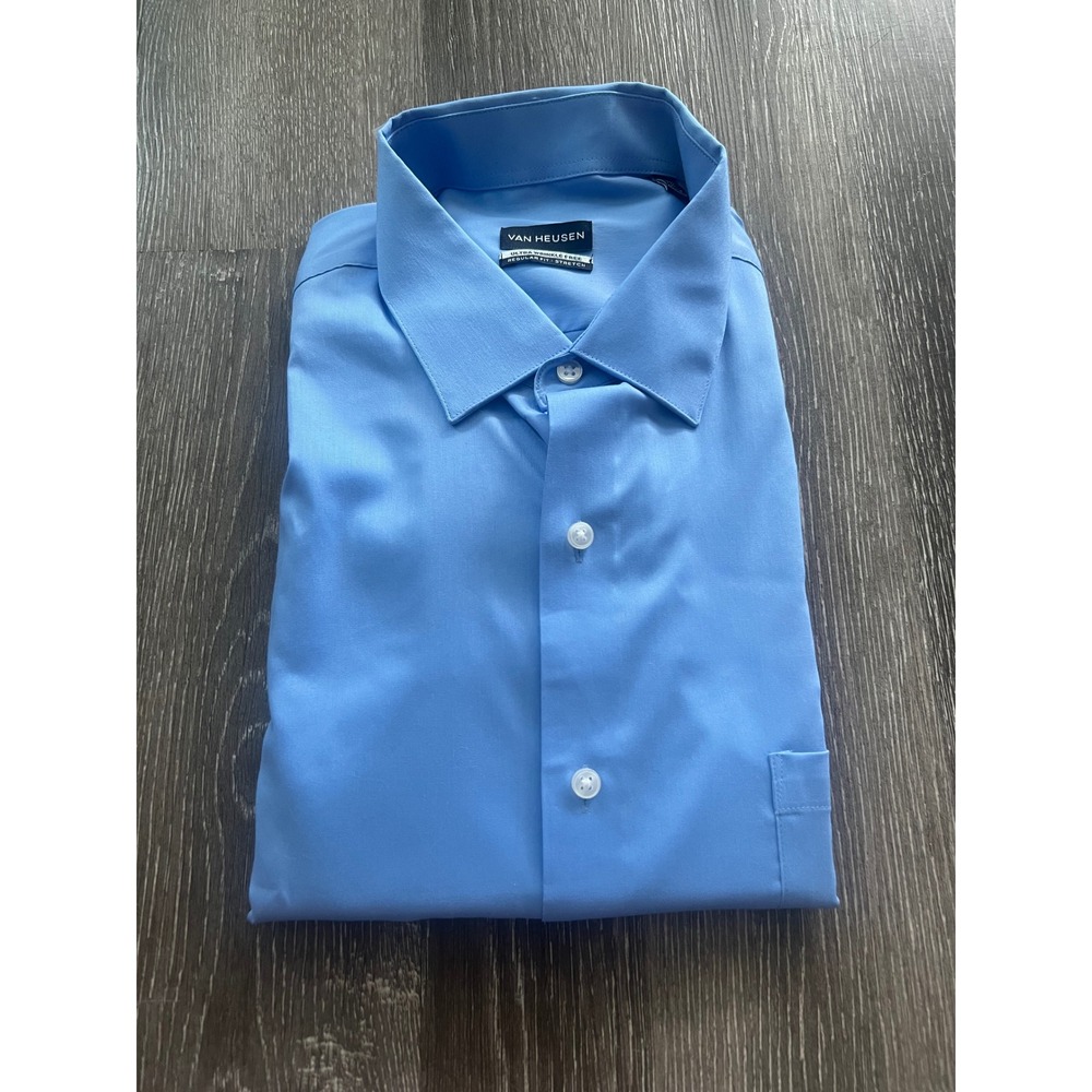NEW Van Heusen Dress Shirt Mens XL Blue Ultra Wrinkle Free Regular Fit Stretch